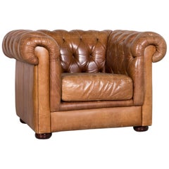 Chesterfield Leather Armchair Brown Red Vintage