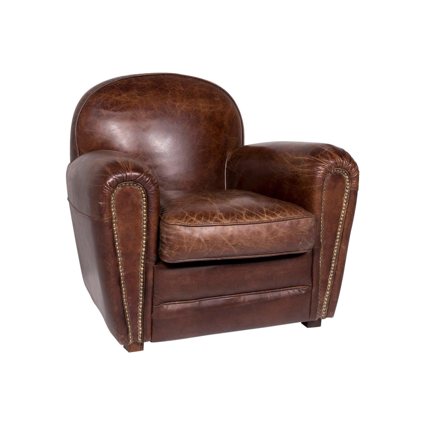 Chesterfield Leather Armchair Brown Retro