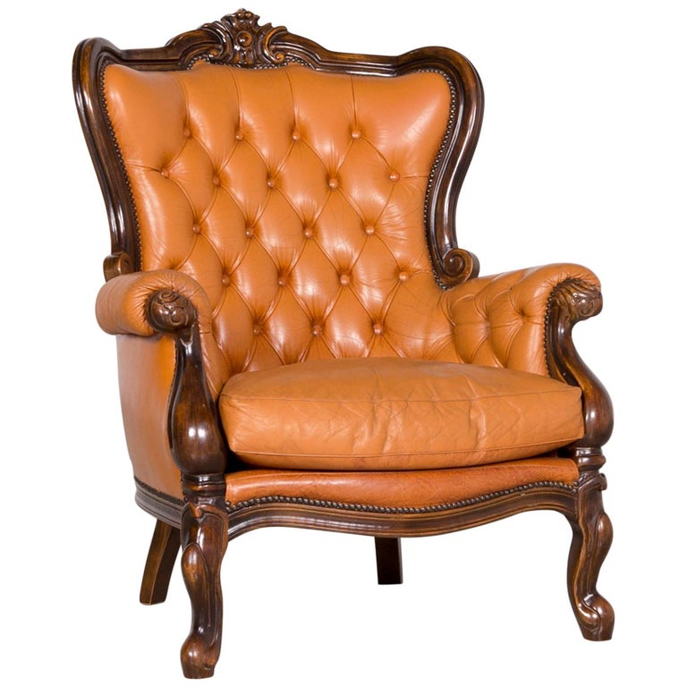 Chesterfield Leather Armchair Brown Vintage Retro Chair For Sale at 1stDibs