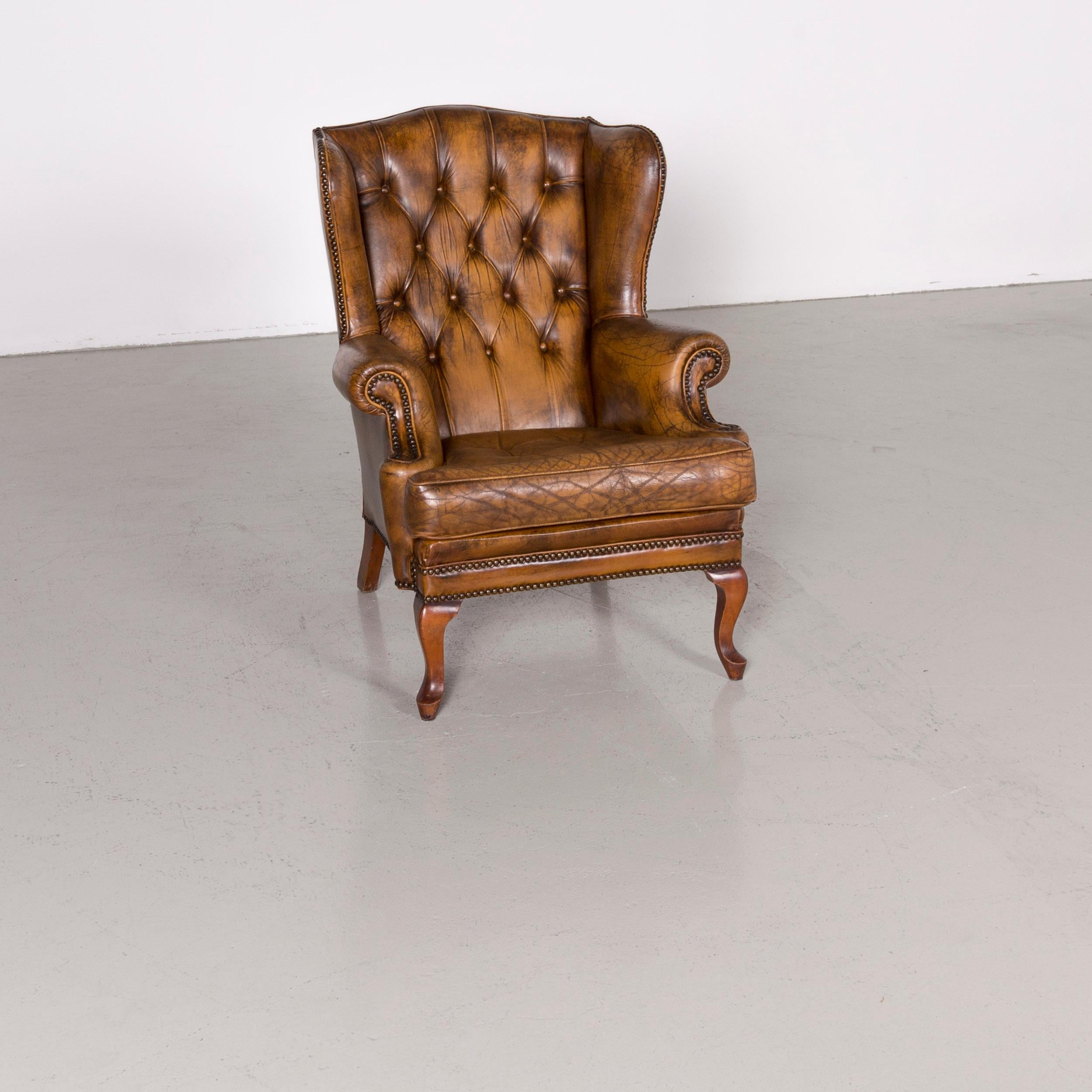 Chesterfield leather armchair brown vintage retro.