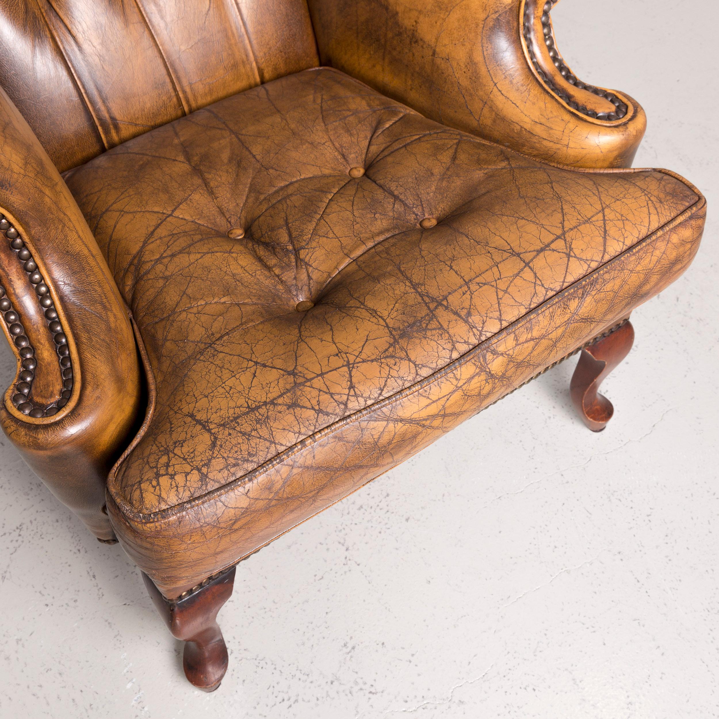 Chesterfield Leather Armchair Brown Vintage Retro  In Fair Condition For Sale In Cologne, DE