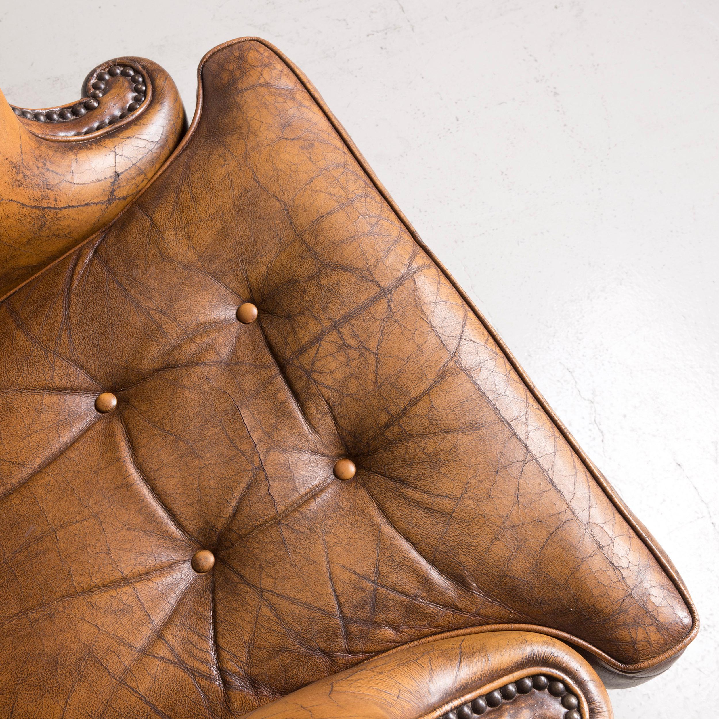 Chesterfield Leather Armchair Brown Vintage Retro In Fair Condition For Sale In Cologne, DE