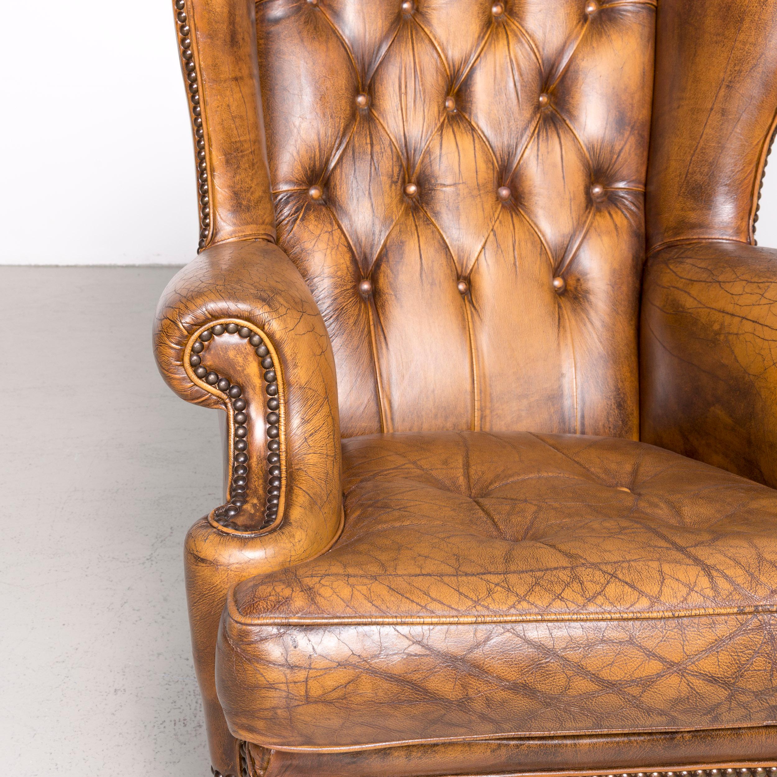 Contemporary Chesterfield Leather Armchair Brown Vintage Retro For Sale