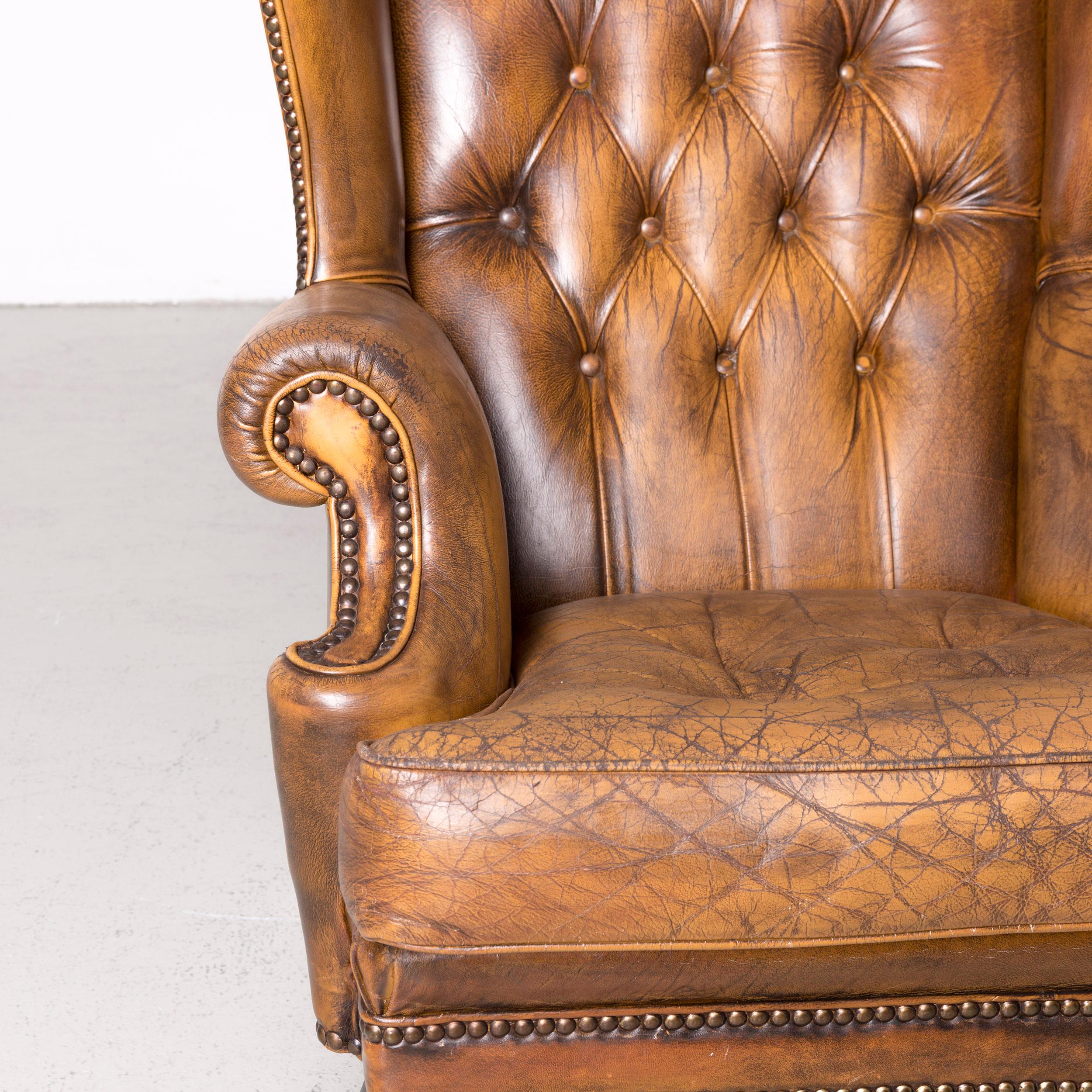 Chesterfield Leather Armchair Brown Vintage Retro  For Sale 1
