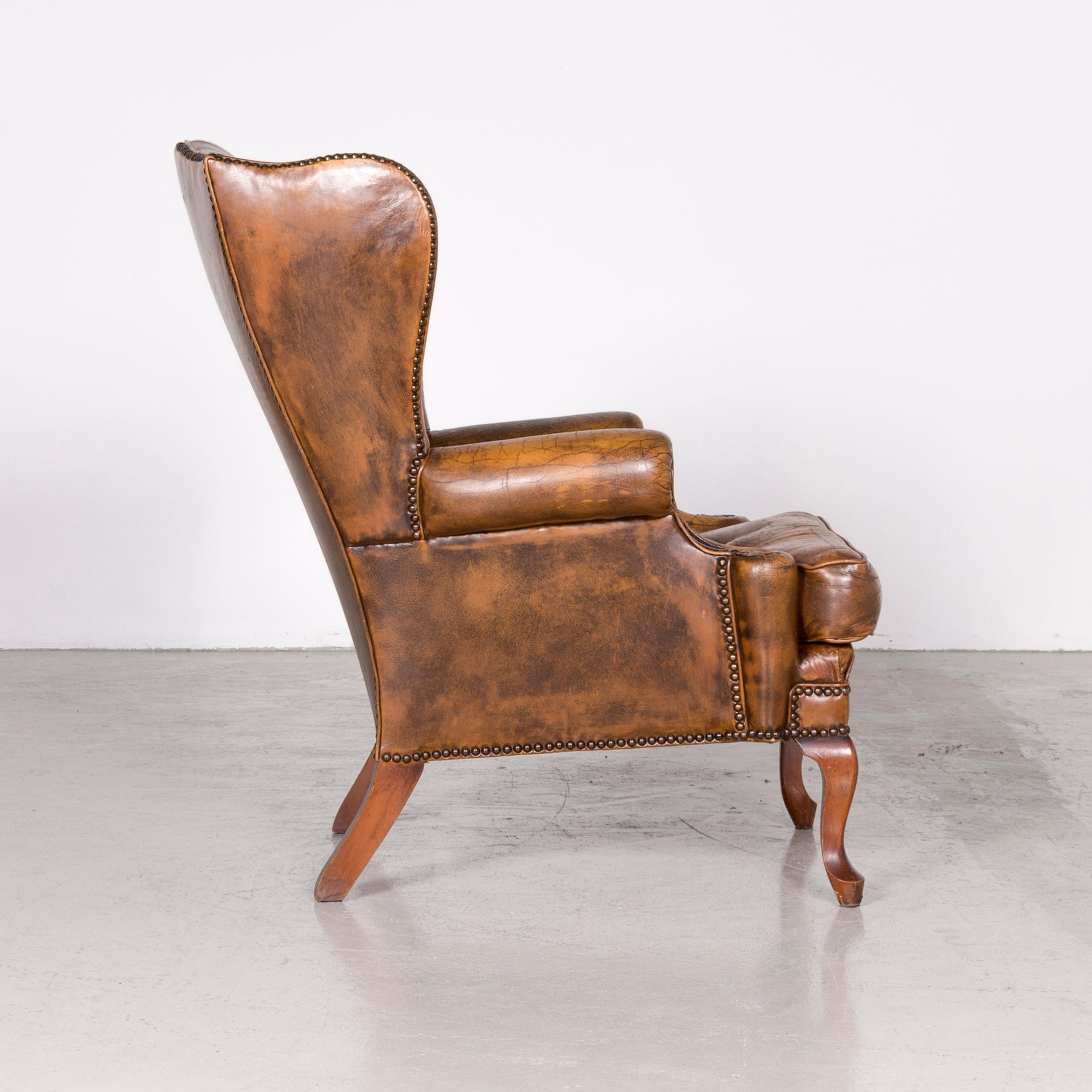 Chesterfield Leather Armchair Brown Vintage Retro For Sale 1