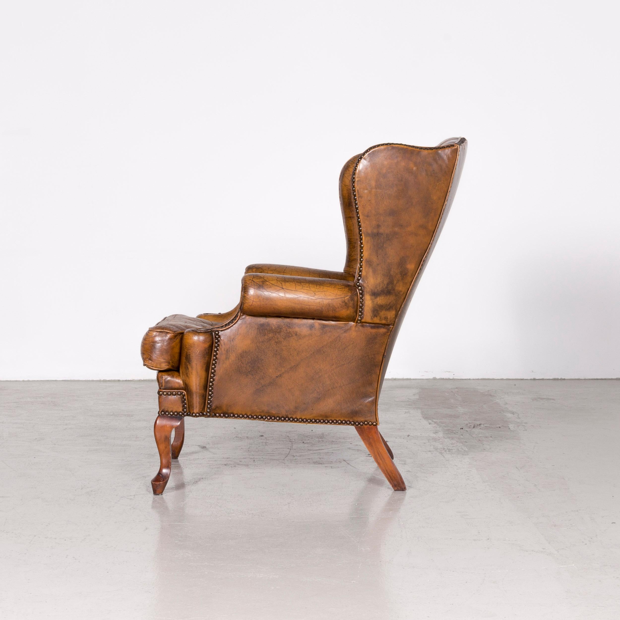 Chesterfield Leather Armchair Brown Vintage Retro For Sale 3