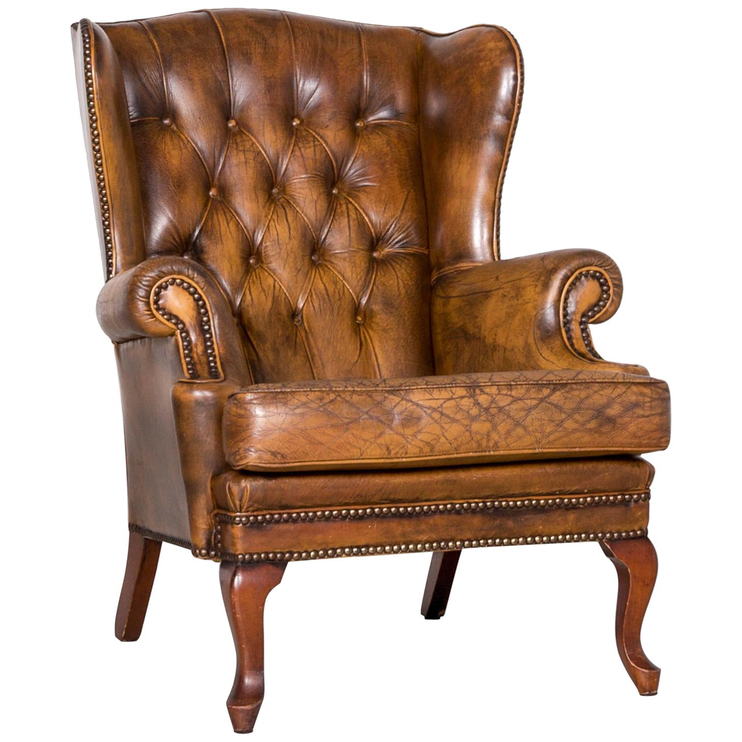Chesterfield Leather Armchair Brown Vintage Retro  For Sale