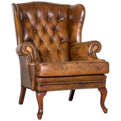 Chesterfield Leather Armchair Brown Vintage Retro 
