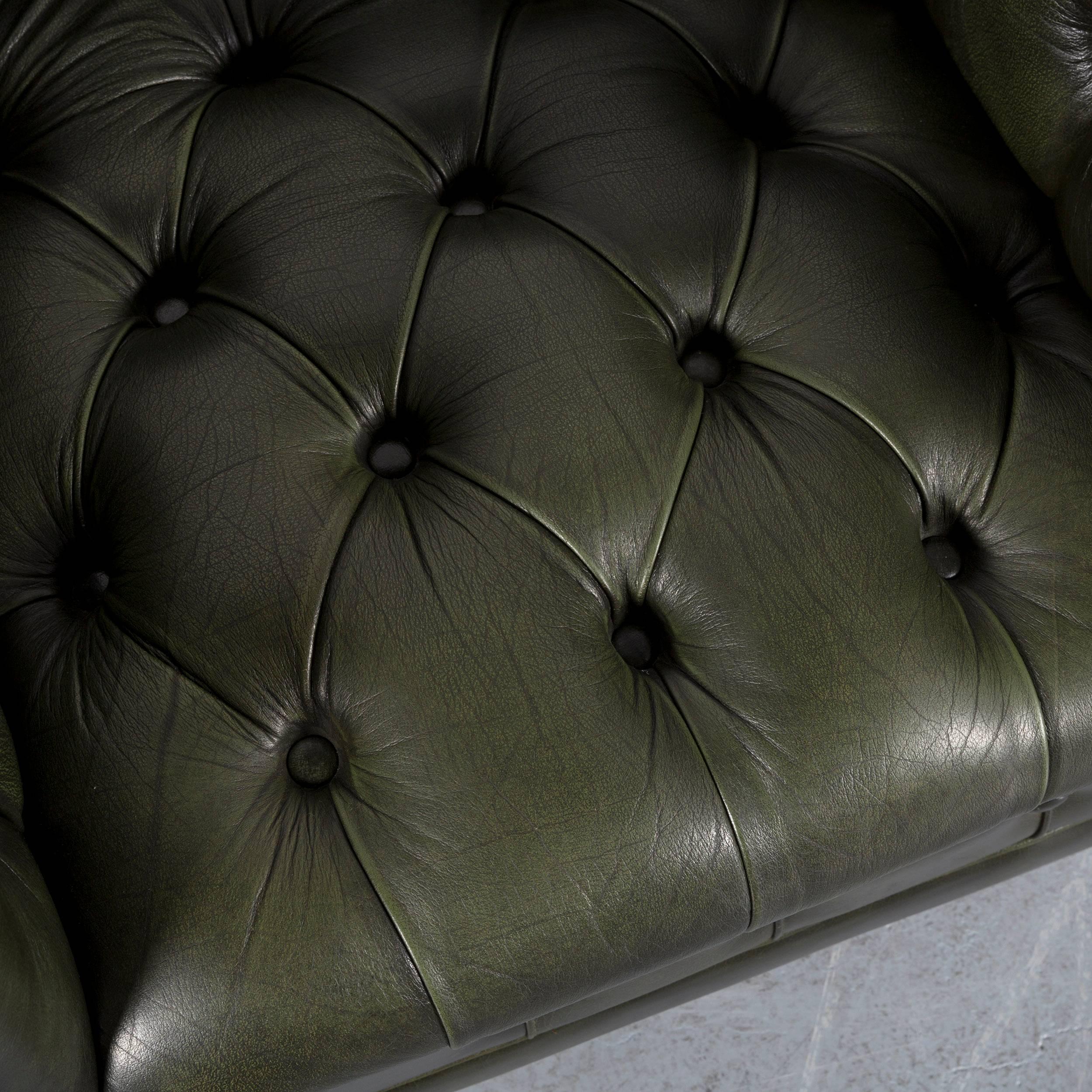 British Chesterfield Leather Armchair Green One-Seat Club Chair
