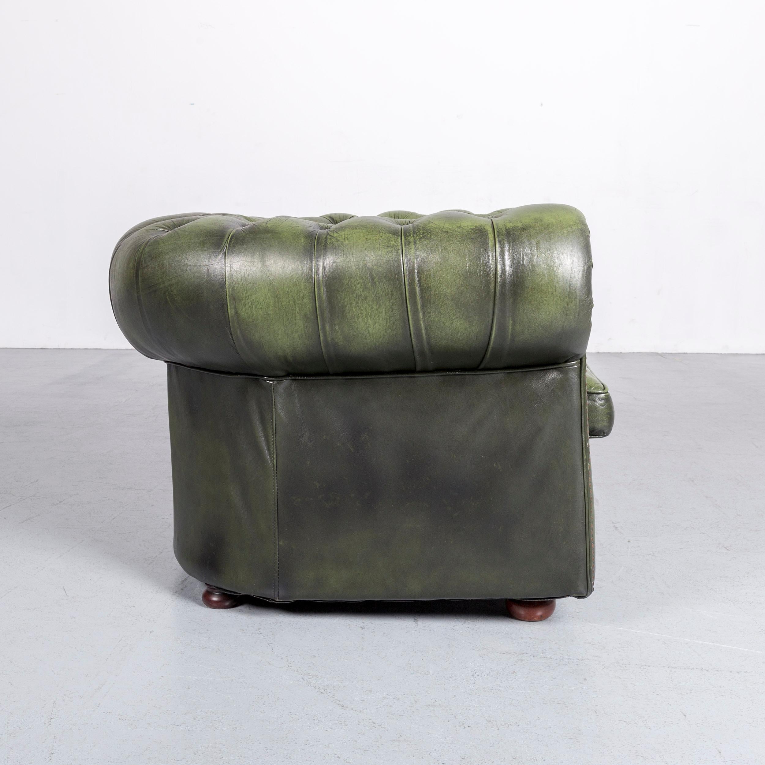 Chesterfield Leather Armchair Green One-Seat Club-Chair For Sale 1