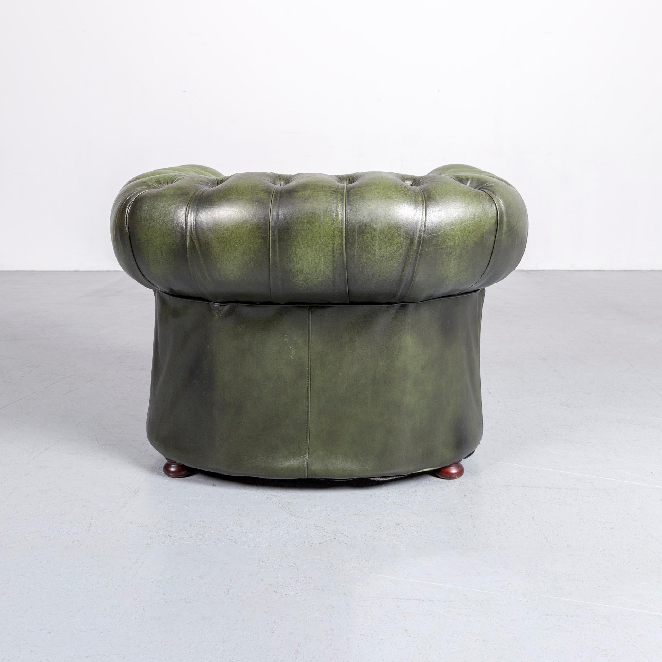 Chesterfield Leather Armchair Green One-Seat Club-Chair For Sale 2