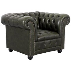 Chesterfield Leather Armchair Green One-Seat Club Chair