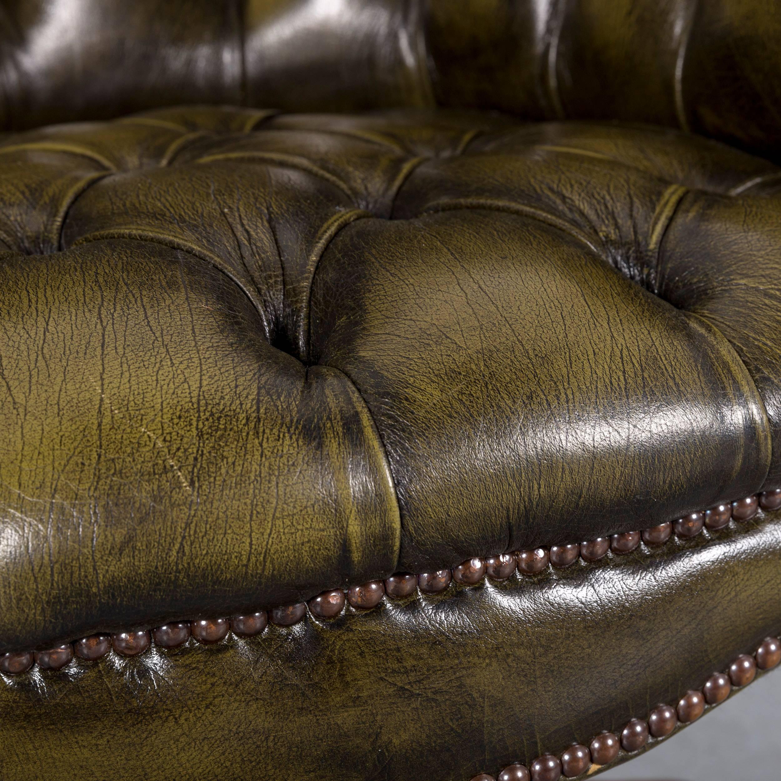British Chesterfield Leather Armchair Green One-Seat