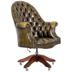Chesterfield Leather Armchair Green One-Seat