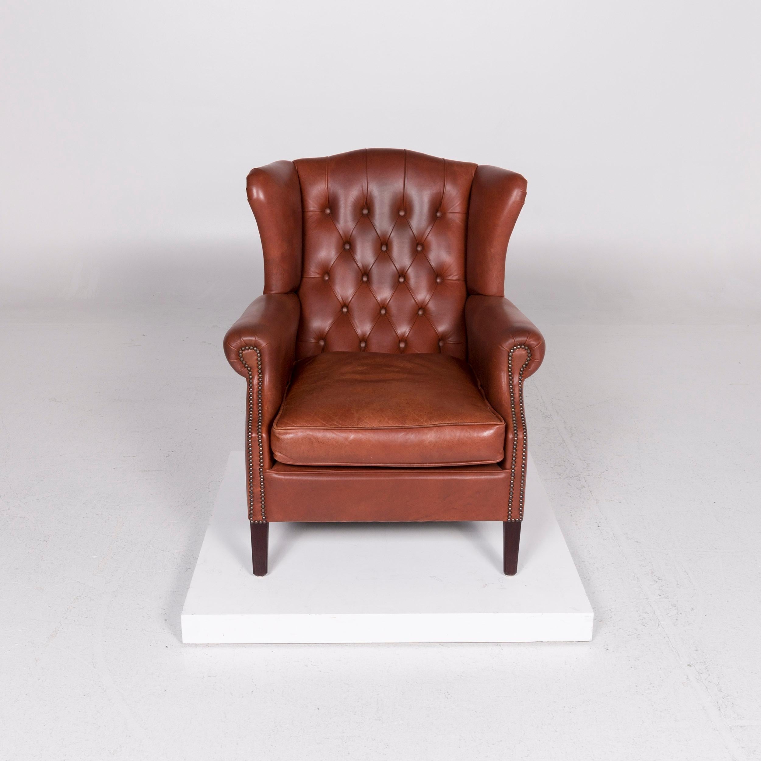 Contemporary Chesterfield Leather Armchair Red Brown Retro For Sale