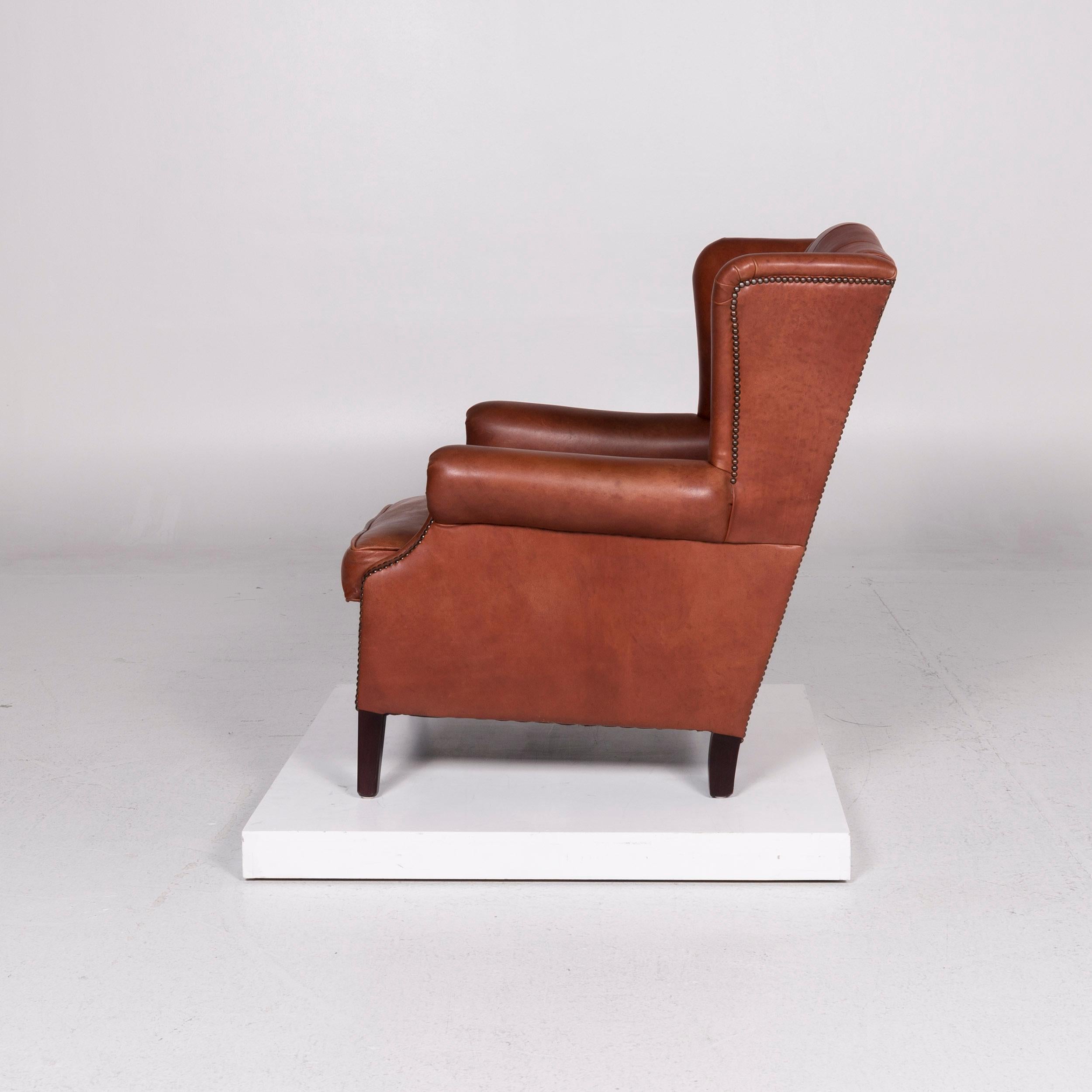 Chesterfield Leather Armchair Red Brown Retro For Sale 3