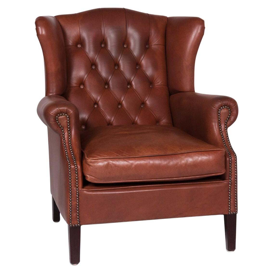 Chesterfield Leather Armchair Red Brown Retro For Sale