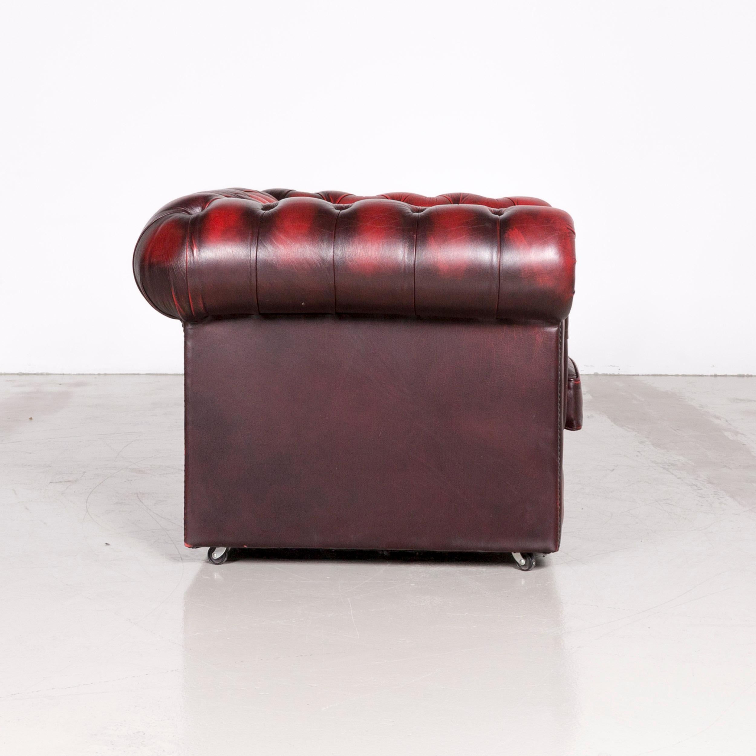 Chesterfield Leather Armchair Red Vintage  1