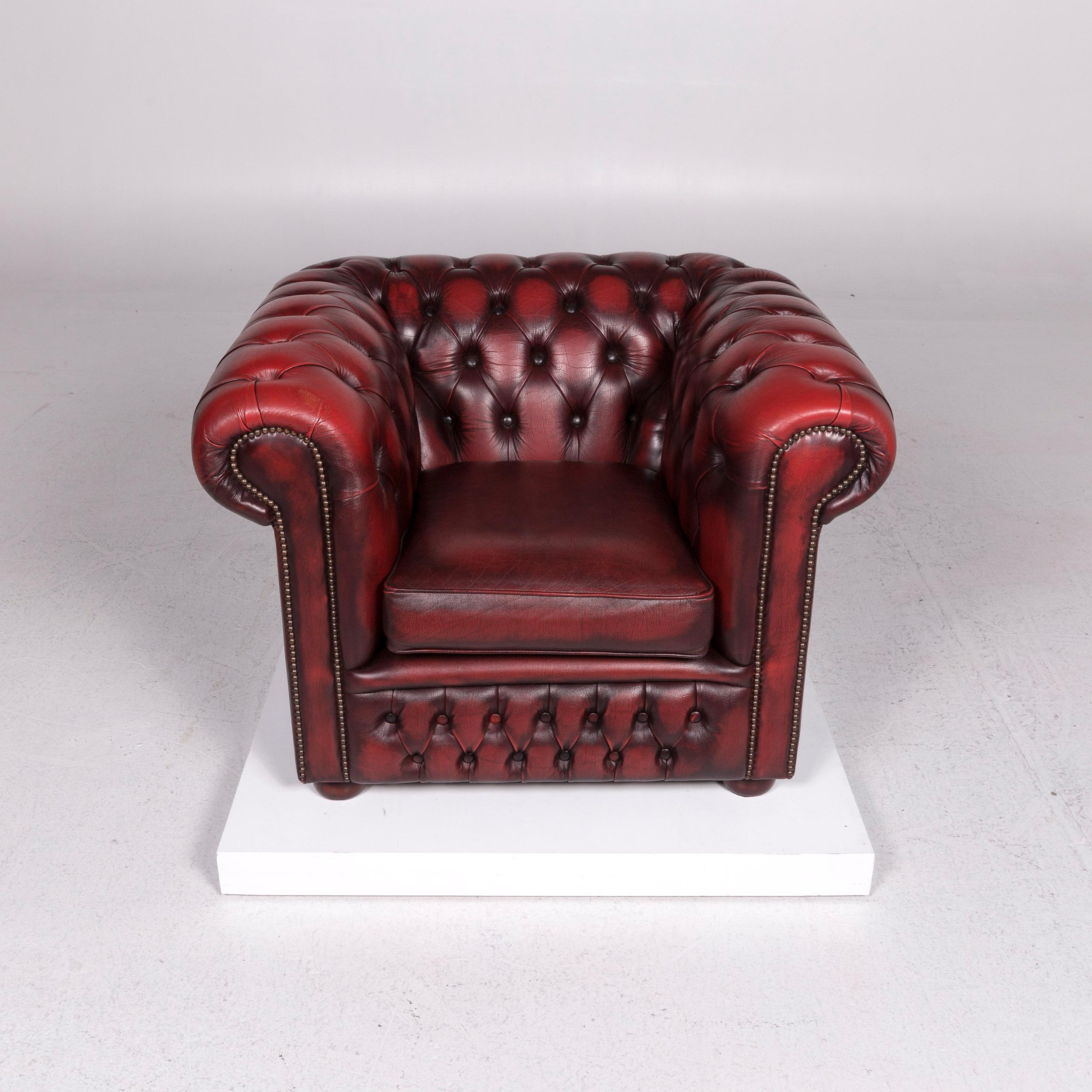 Modern Chesterfield Leather Armchair Red Wine Red Retro