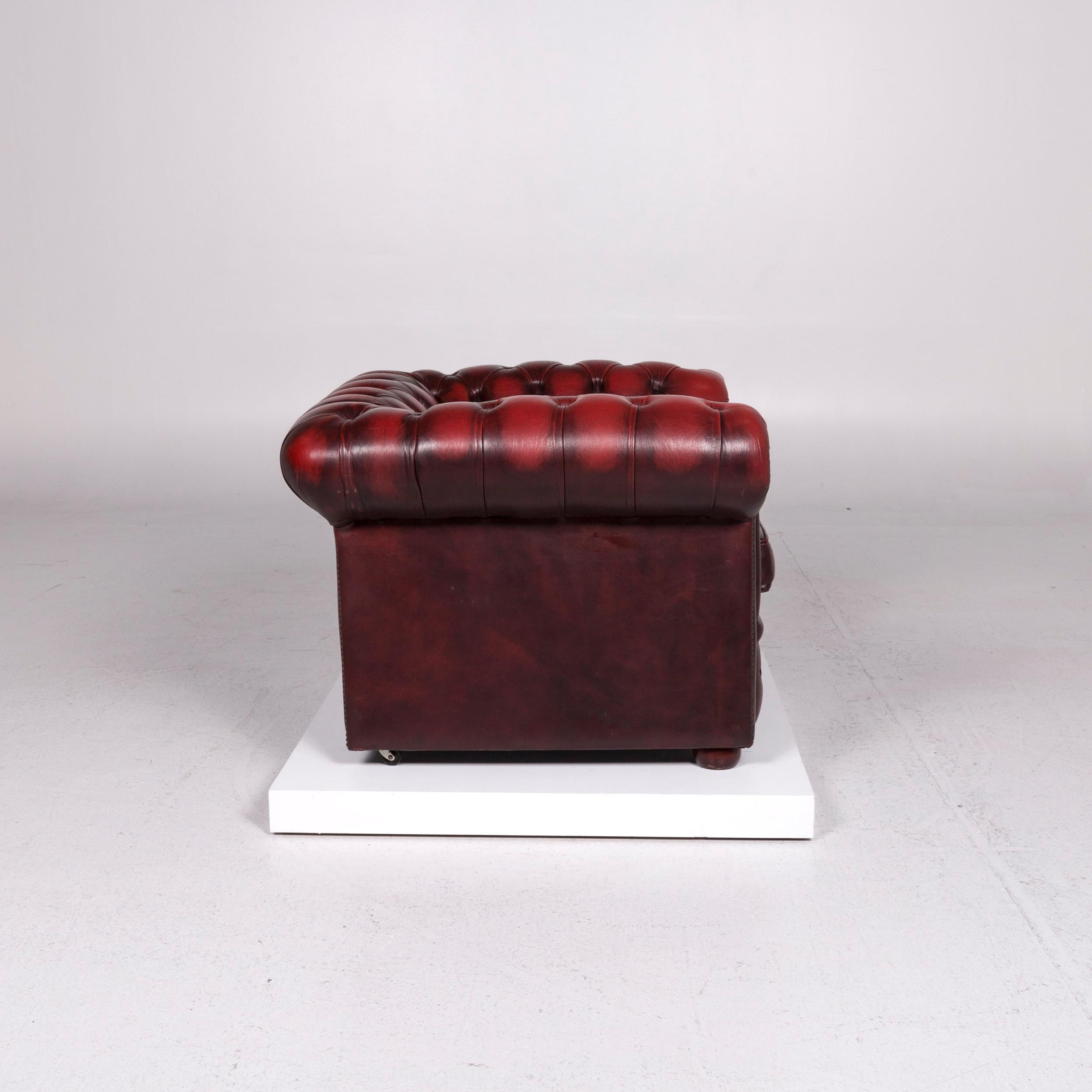 British Chesterfield Leather Armchair Red Wine Red Retro