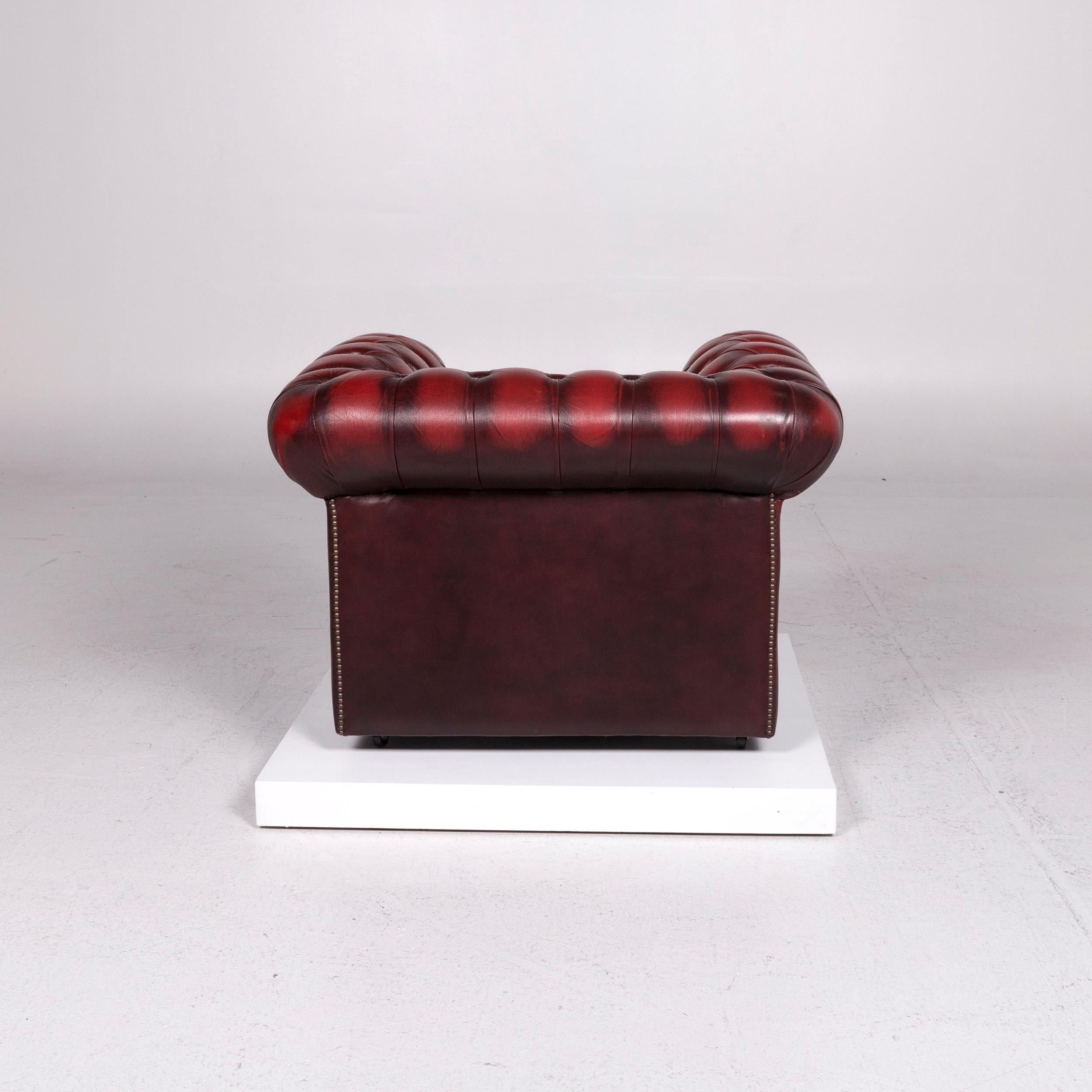 Chesterfield Leather Armchair Red Wine Red Retro In Good Condition In Cologne, DE