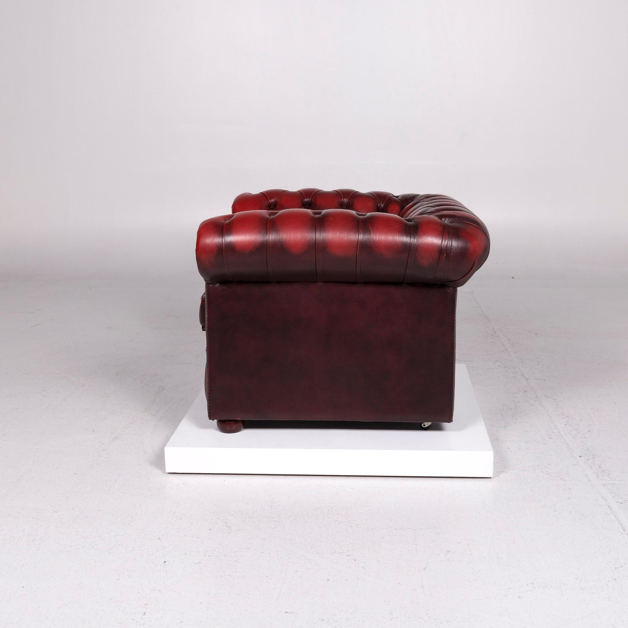 Contemporary Chesterfield Leather Armchair Red Wine Red Retro