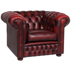 Chesterfield Leather Armchair Red Wine Red Retro