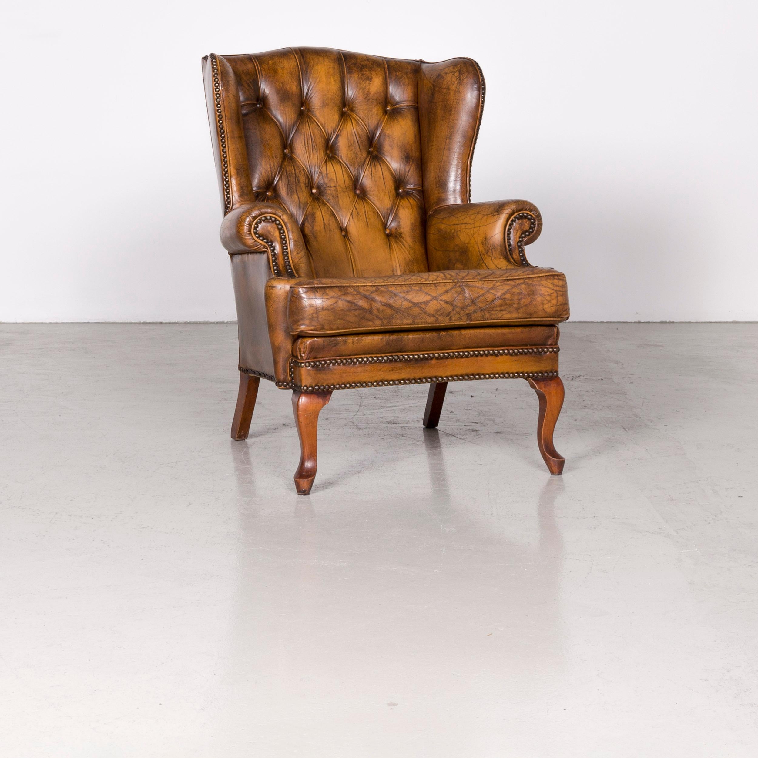 Chesterfield Leather Armchair Set Brown Vintage Retro  For Sale 6