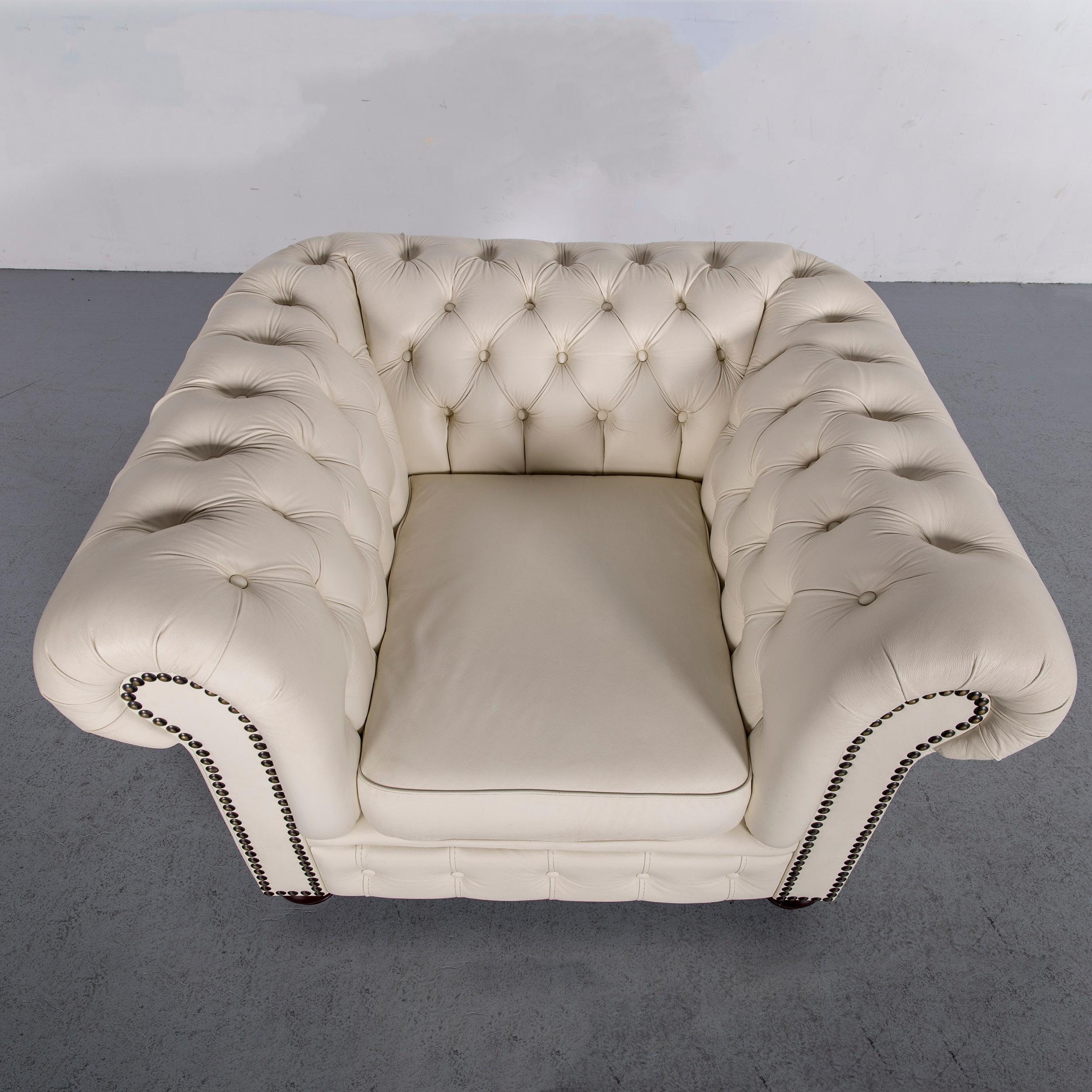 Contemporary Chesterfield Leather Armchair White One-Seat Vintage Retro