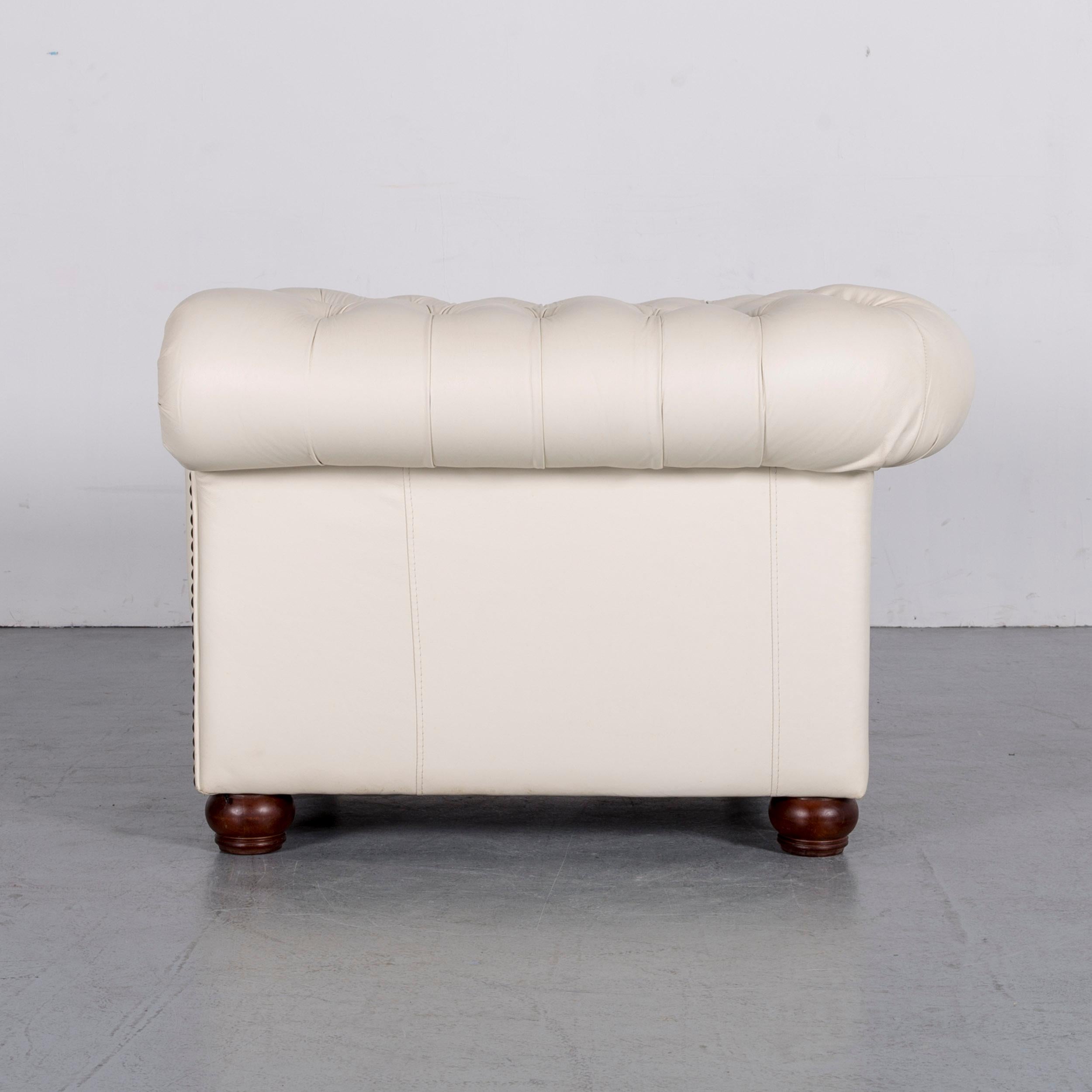 Chesterfield Leather Armchair White One-Seat Vintage Retro 4