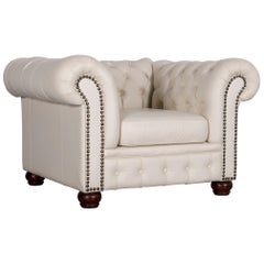 Chesterfield Leather Armchair White One-Seat Vintage Retro