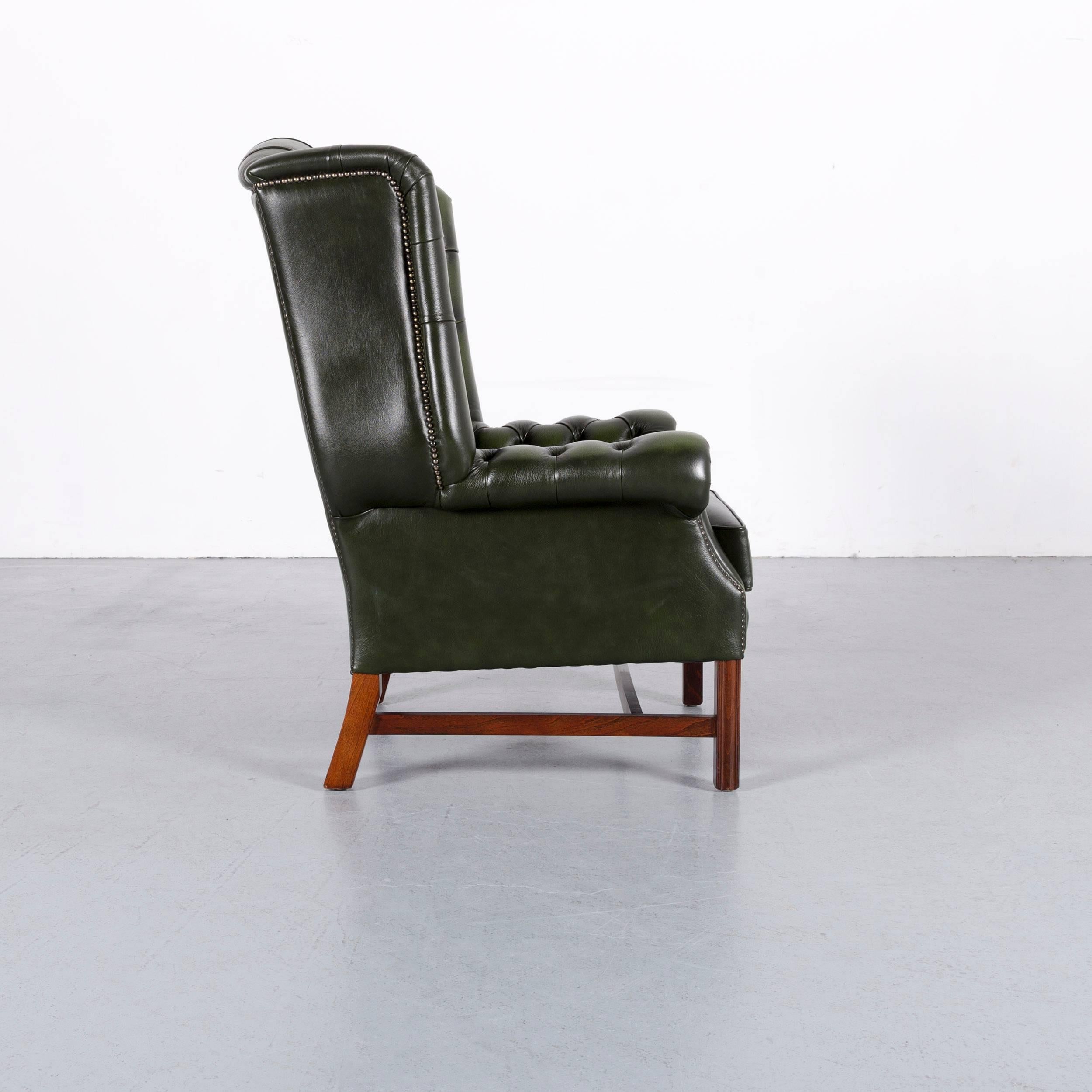Chesterfield Ledersessel Wingback Grün One-Seat (21. Jahrhundert und zeitgenössisch)