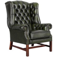 Chesterfield Ledersessel Wingback Grün One-Seat