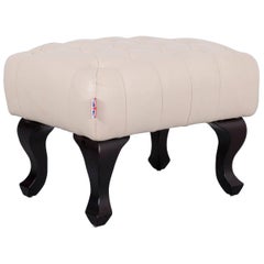 Chesterfield Leather Foot-Stool Off-White Bench