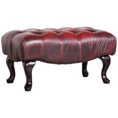 Chesterfield Leather Footstool Red Vintage
