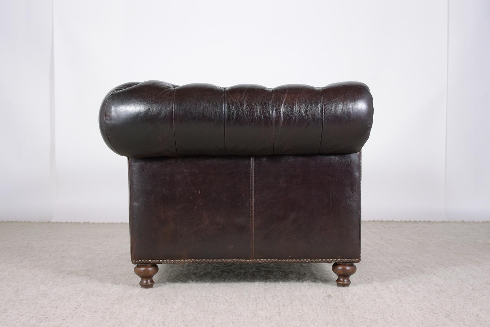 Chaise longue Chesterfield vintage des années 1980 en cuir bordeaux foncé en vente 6