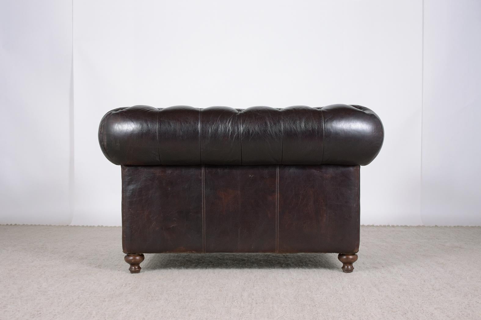 Chaise longue Chesterfield vintage des années 1980 en cuir bordeaux foncé en vente 7