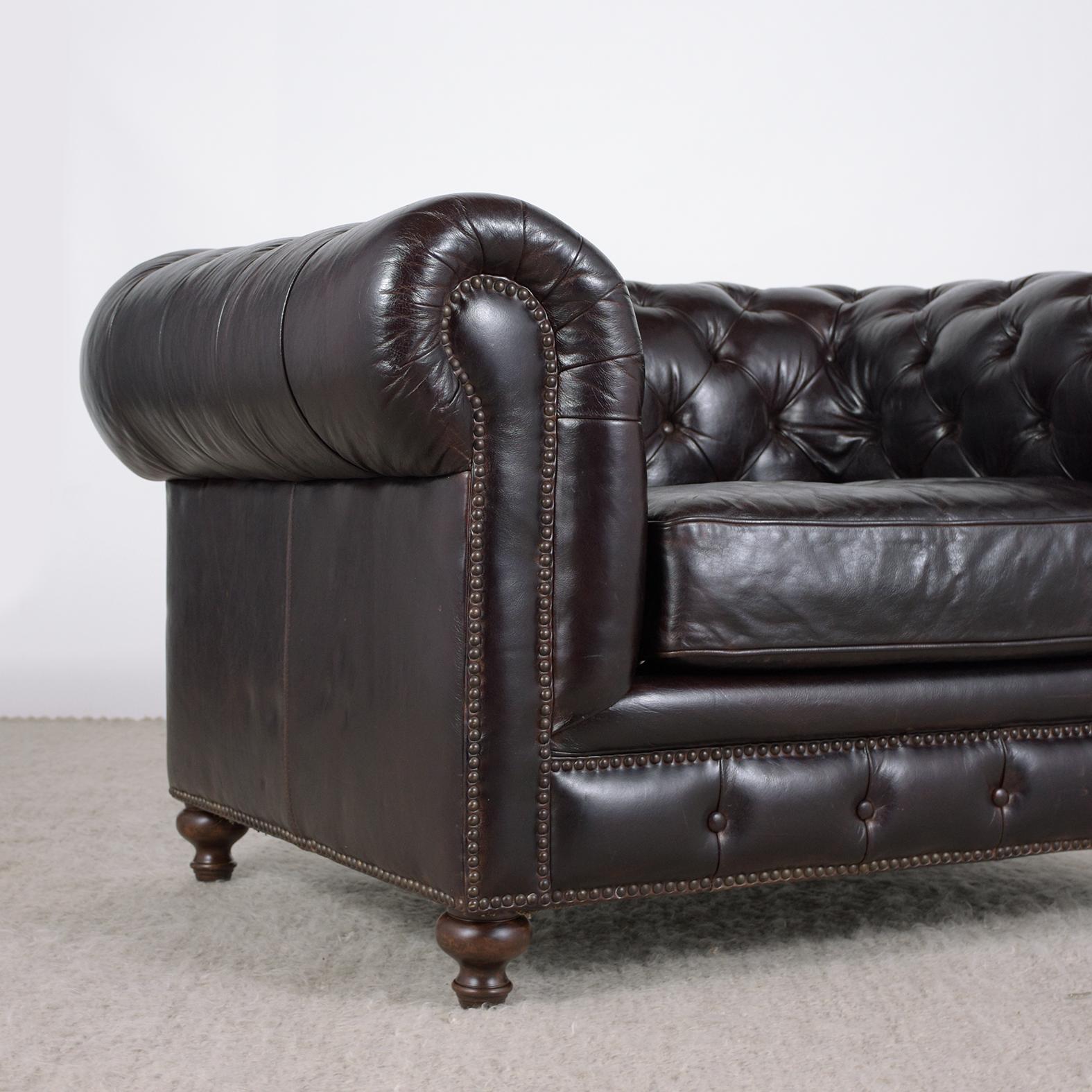 Chaise longue Chesterfield vintage des années 1980 en cuir bordeaux foncé en vente 1