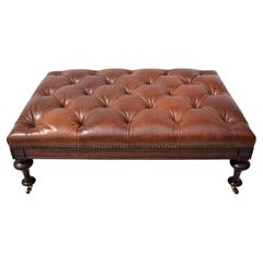 Chesterfield Leather Ottoman on Brass Casters by Drexel