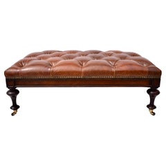 Retro Chesterfield Leather Ottoman on Brass Casters by Drexel 