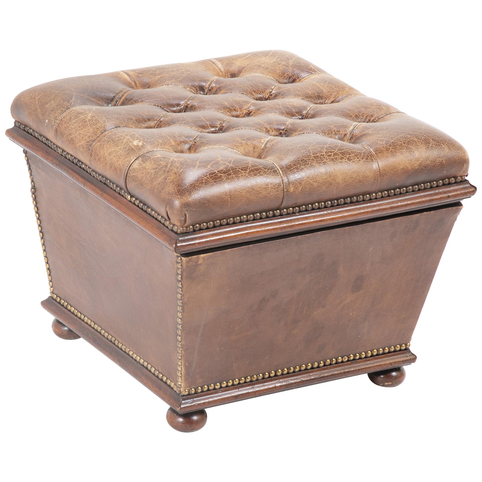 Chesterfield Leather Ottoman with Lift Top for Storage For Sale at 1stDibs