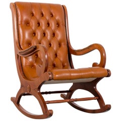 Chesterfield Leather Rocking Chair Brown Cognac One-Seat Vintage Retro