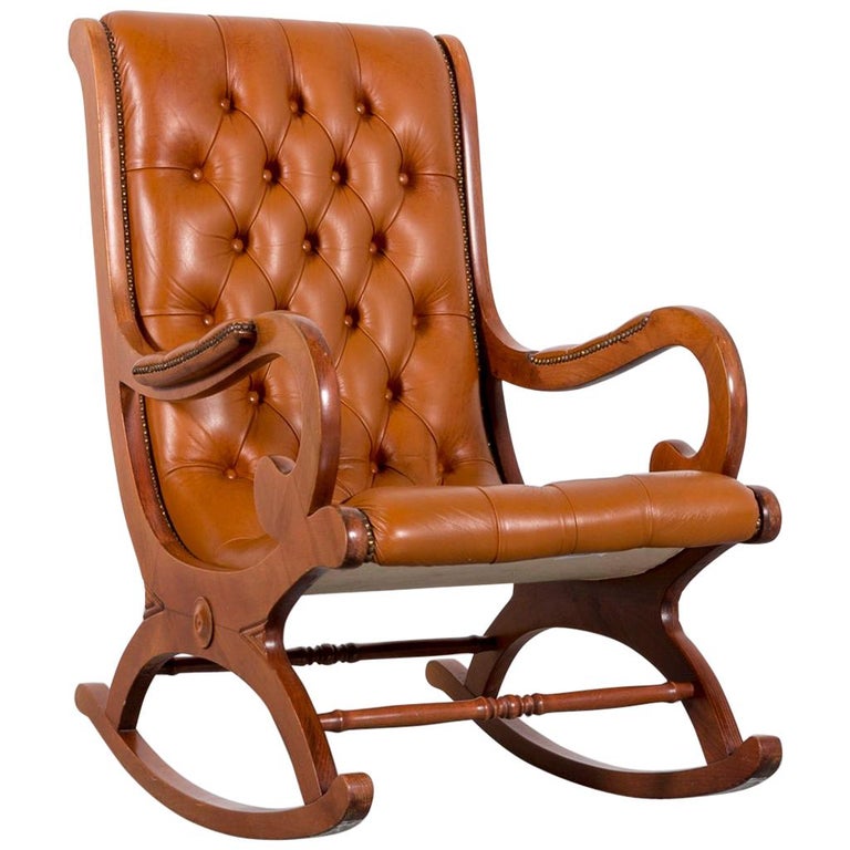 Chesterfield Leather Rocking Chair Brown Cognac OneSeat Vintage Retro