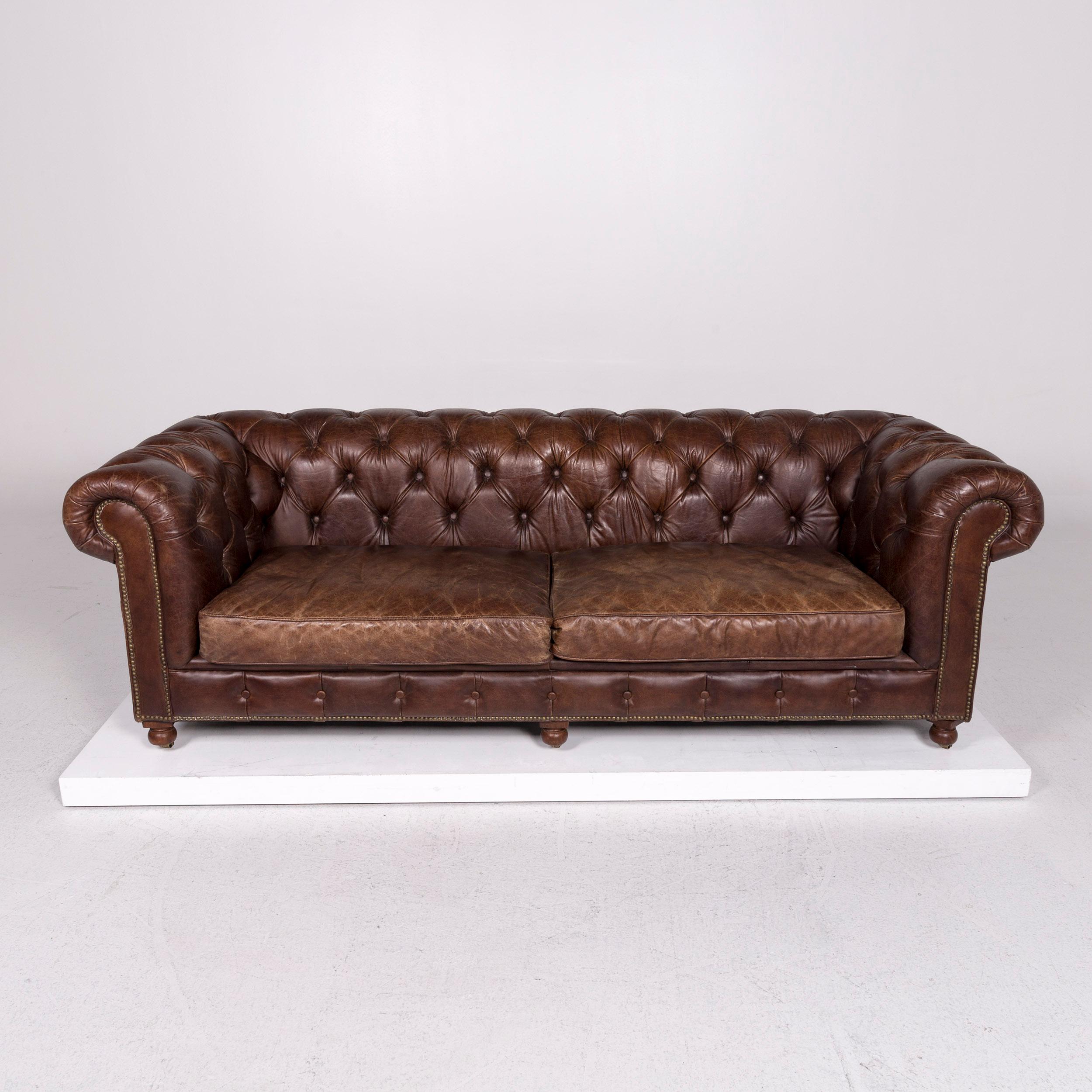 Chesterfield Leather Set Brown 1 Three-Seat 1 Armchair Retro 5