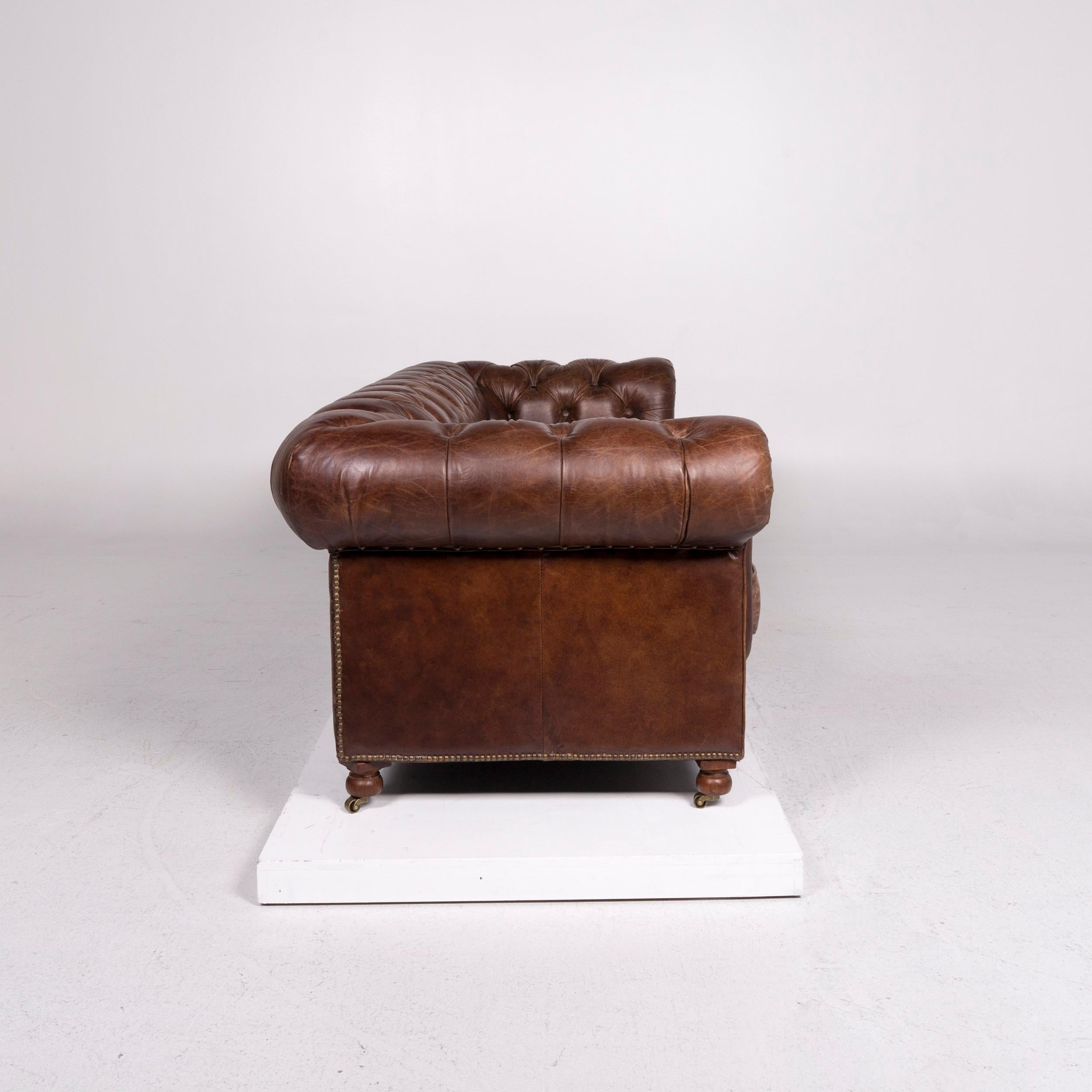 Chesterfield Leather Set Brown 1 Three-Seat 1 Armchair Retro 6