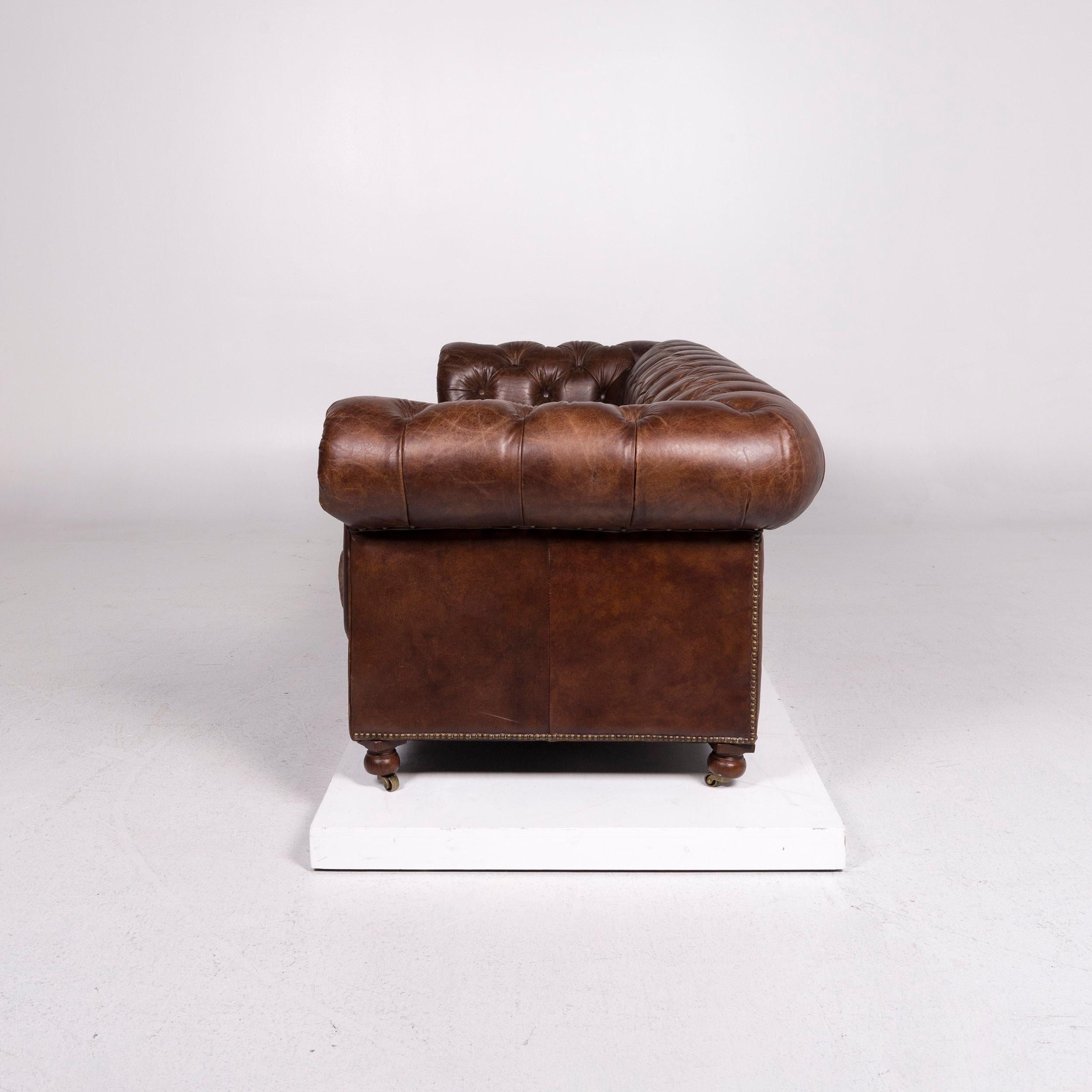 Chesterfield Leather Set Brown 1 Three-Seat 1 Armchair Retro 8