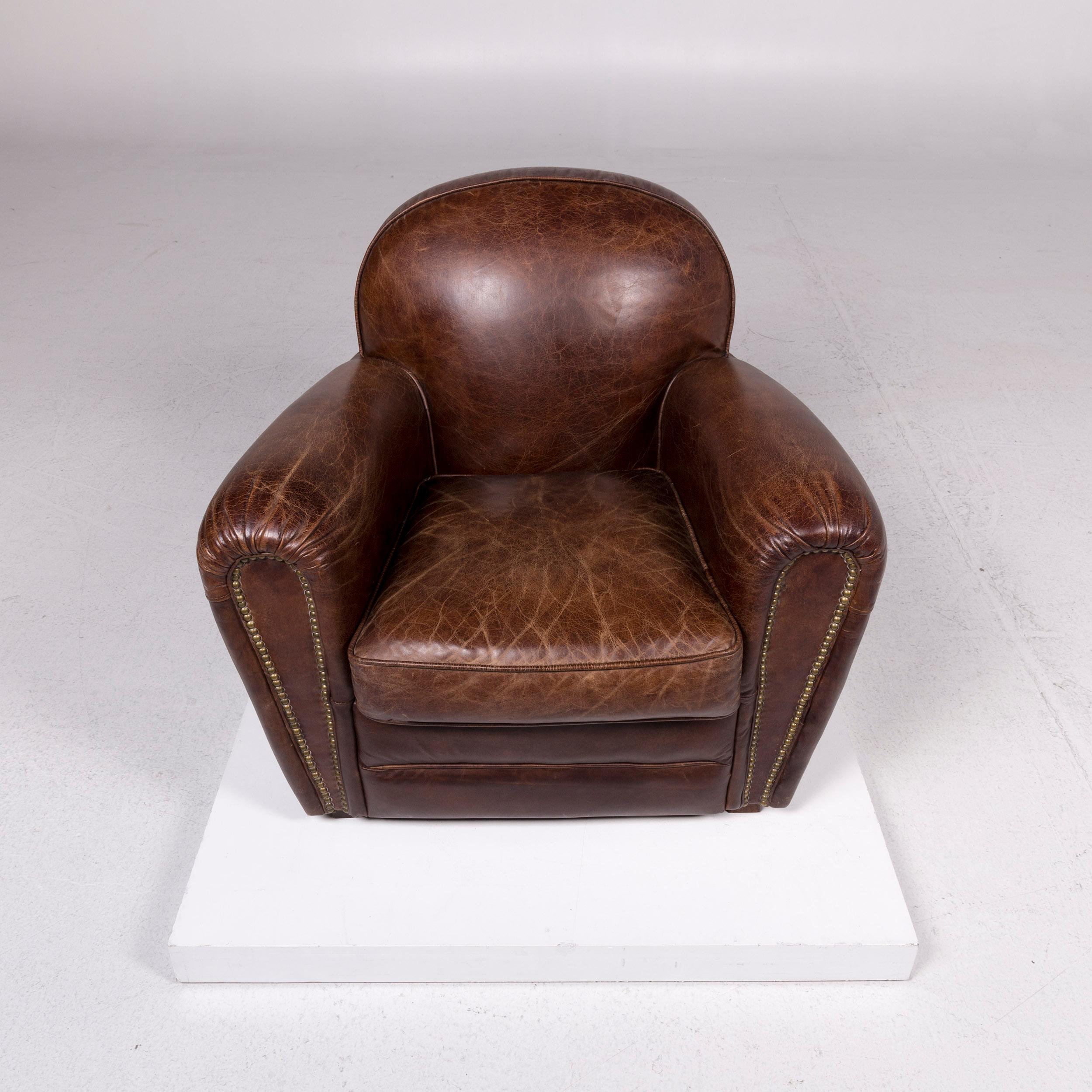 Chesterfield Leather Set Brown 1 Three-Seat 1 Armchair Retro 11