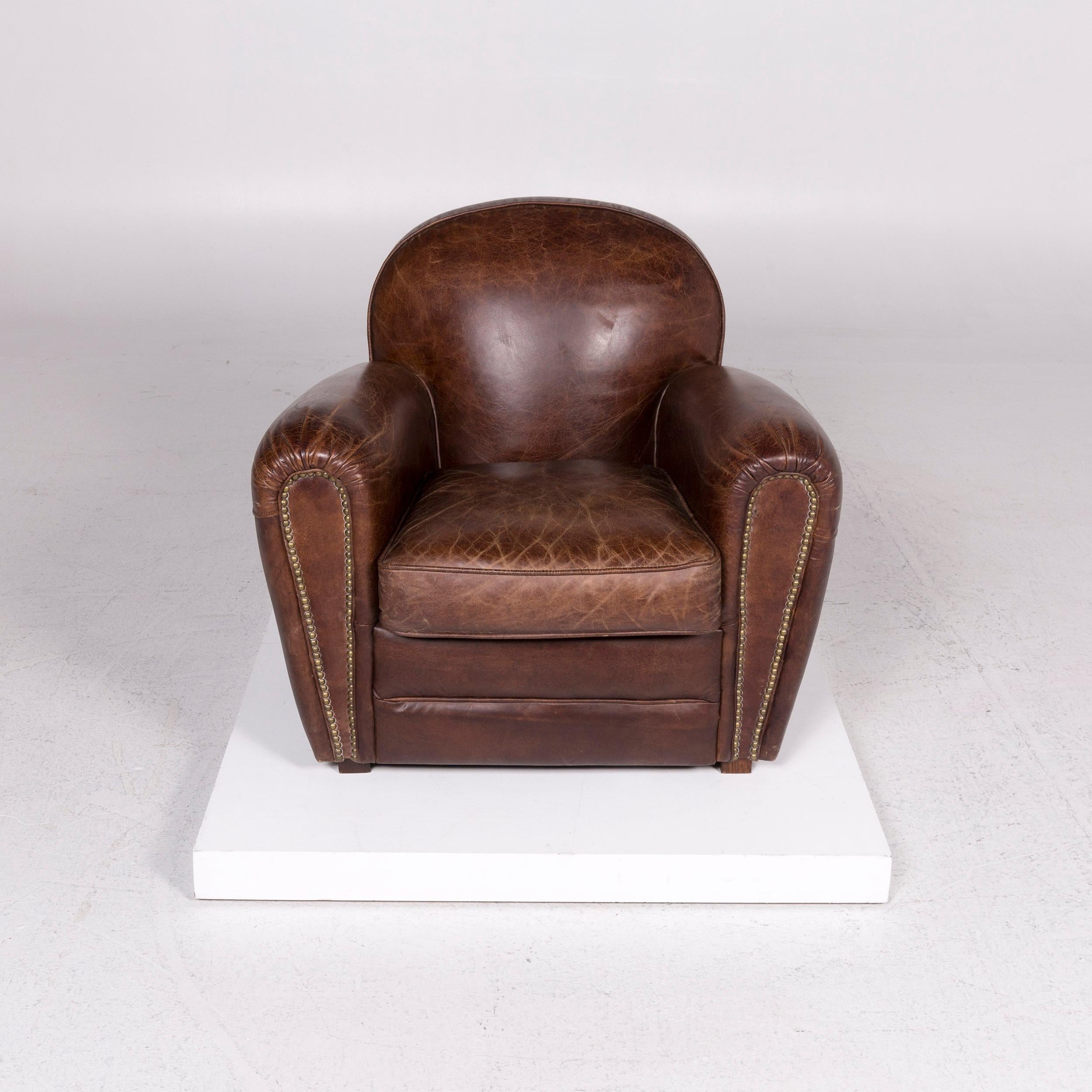 Modern Chesterfield Leather Set Brown 1 Three-Seat 1 Armchair Retro