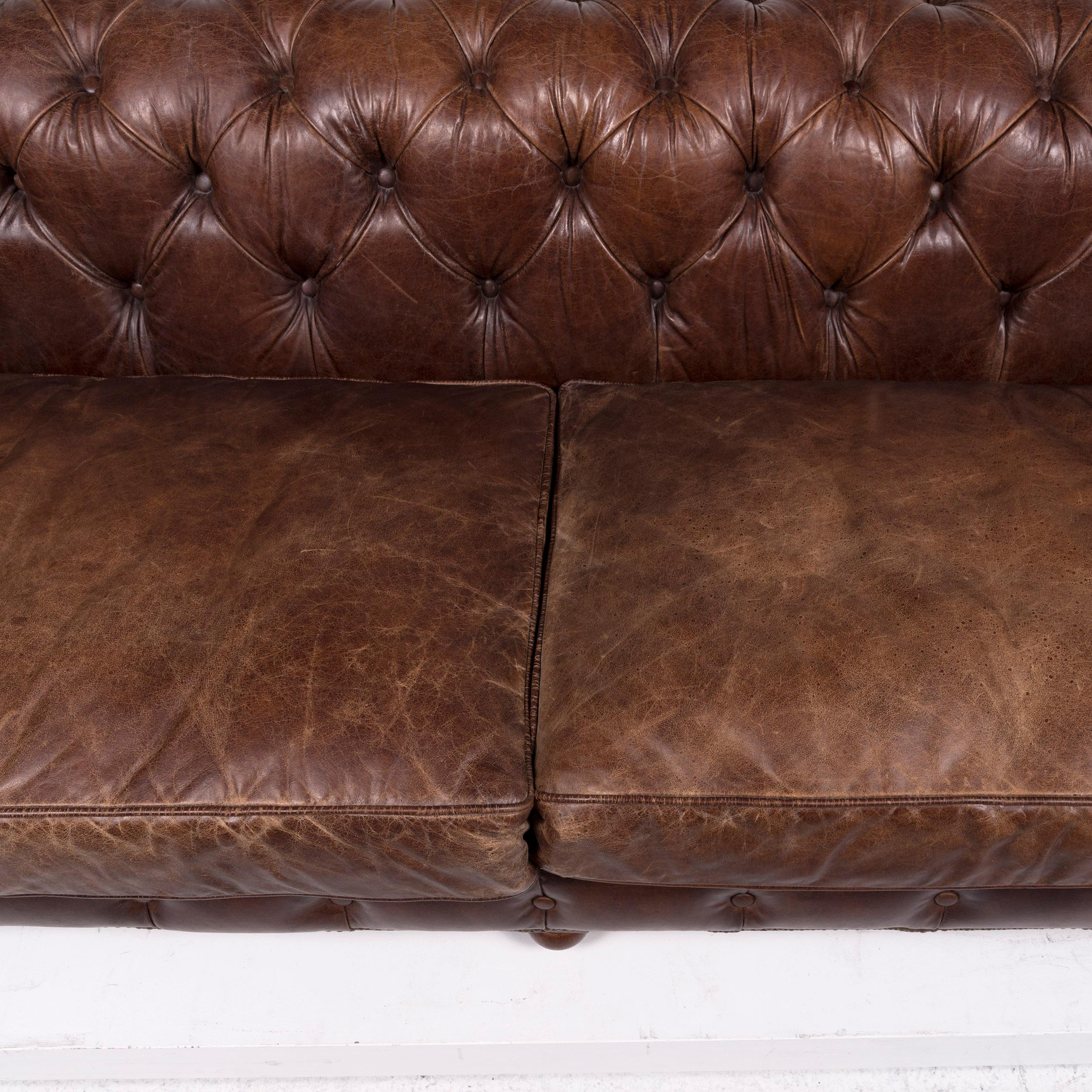 Contemporary Chesterfield Leather Set Brown 1 Three-Seat 1 Armchair Retro