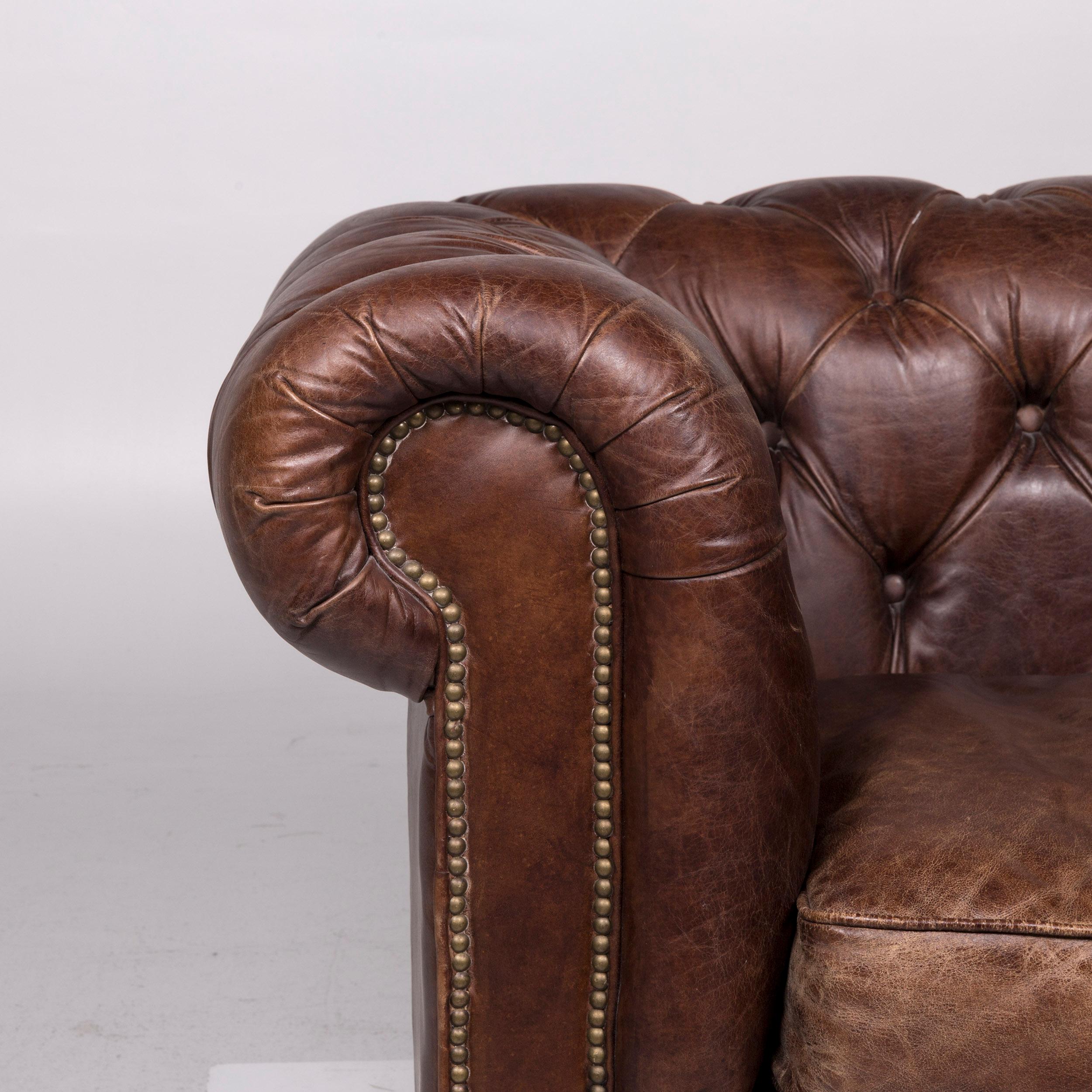 Chesterfield Leather Set Brown 1 Three-Seat 1 Armchair Retro 2
